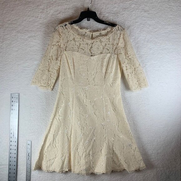 Eliza J Women's 3/4 Sleeve Lace Tulip Short Cocktail Dress in Cream Size 10 9179 - Picture 1 of 14